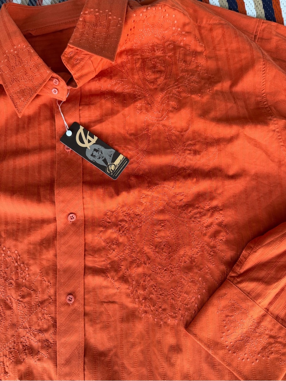 Knockout Men’s 4X Burnt Orange Embroidered Textured Button-Up Shirt NWT - Picture 8 of 8